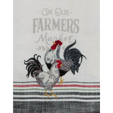 New Farmhouse Chic Retro Kitchen SET 3 ROOSTER FARM Red Black Dish Towels